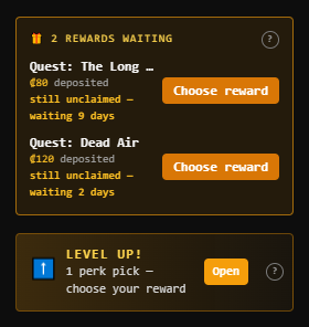 Rewards waiting to be claimed