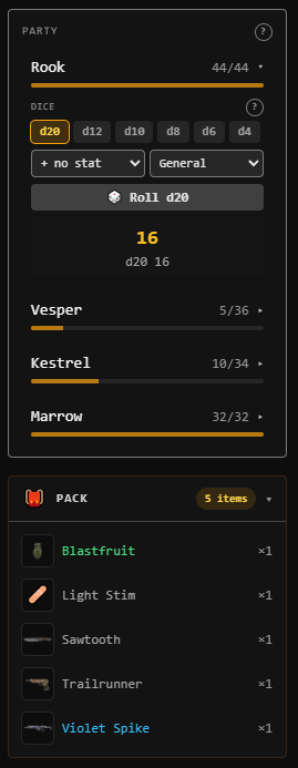 A character's pack